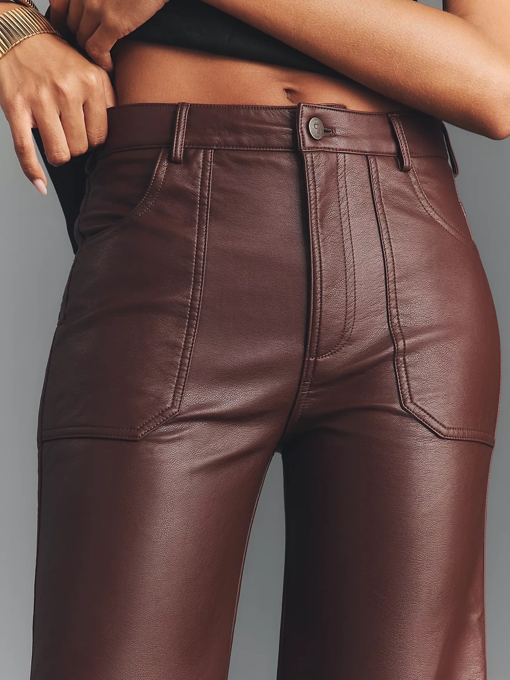 Anthropologie Rylan Faux Leather Relaxed High-Rise Flare Pants by Pilcro - Picture 4 of 5